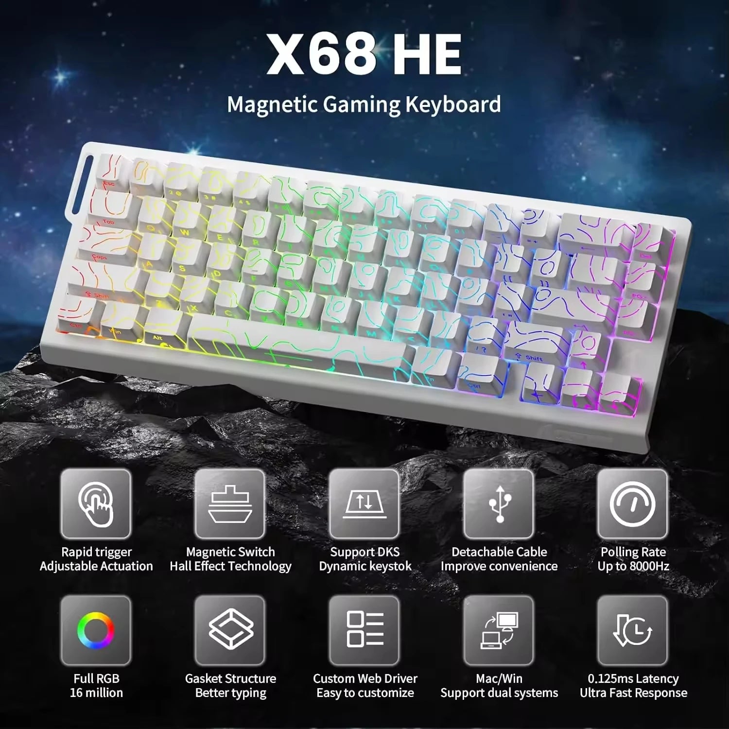 Attack Shark X68 Wired RGB 8KHz Gaming Keyboard