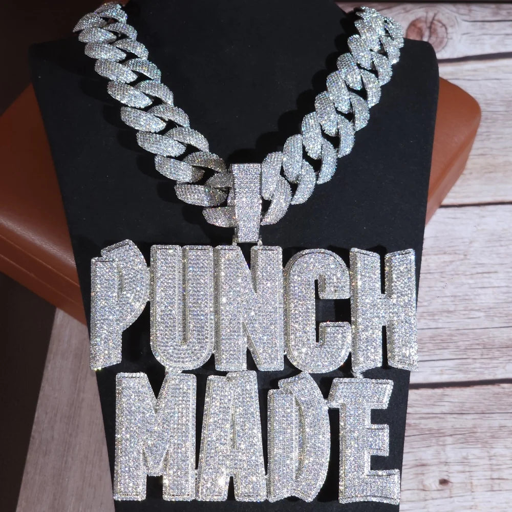 Custom Name Pendant Iced Out CZ Stones 22mm Cuban Chain
