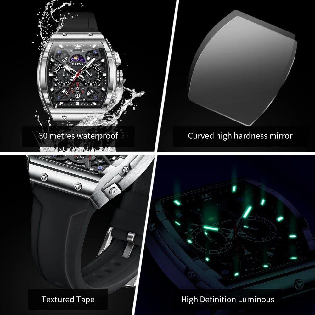 OLEVS Original Hollow Out Waterproof Watch Moon Phase Silicone Strap