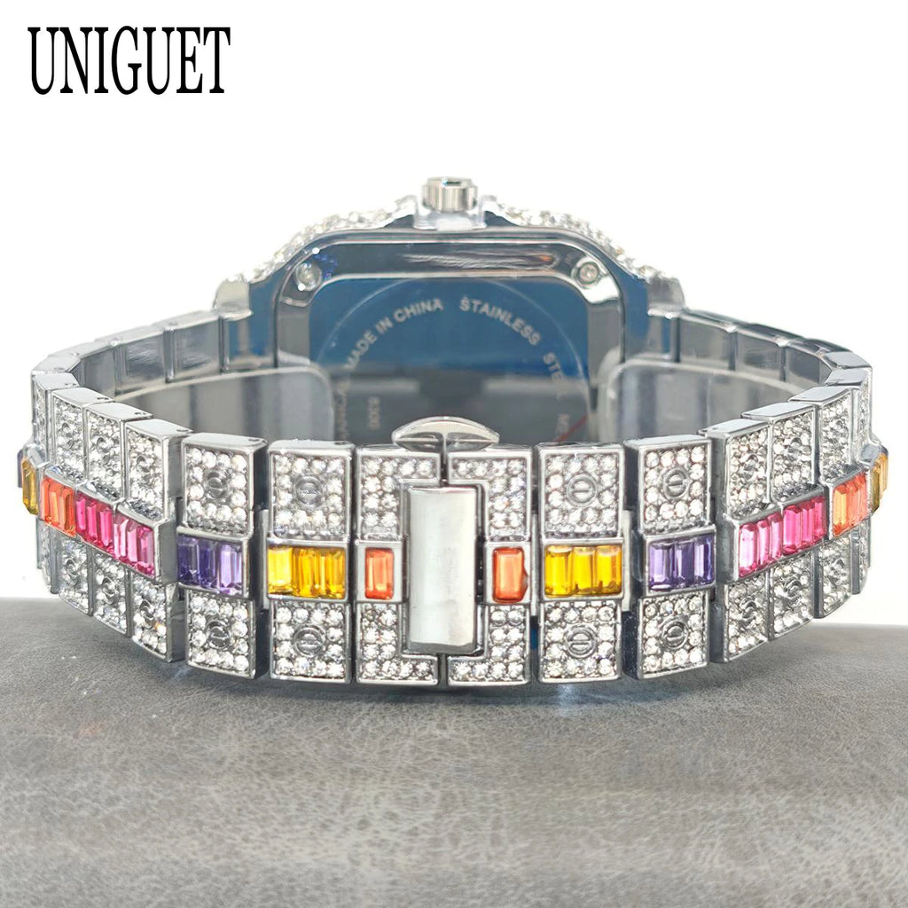 Rainbow Diamond Watches Men Fashion Full Ice