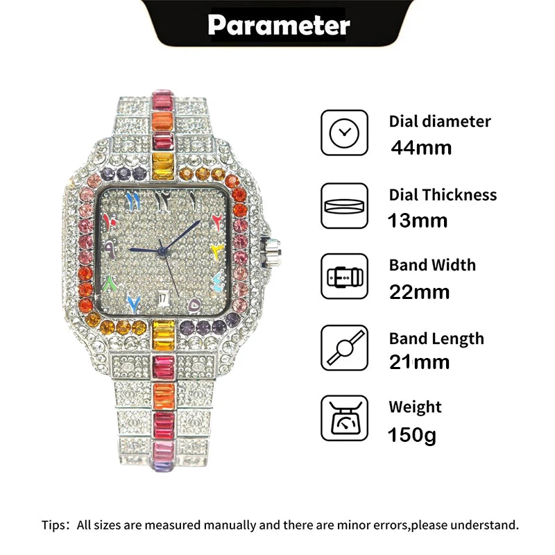 Rainbow Diamond Watches Men Fashion Full Ice