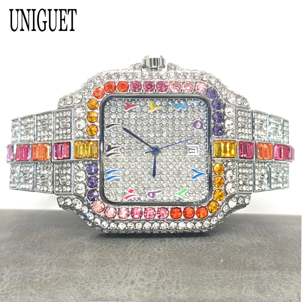 Rainbow Diamond Watches Men Fashion Full Ice