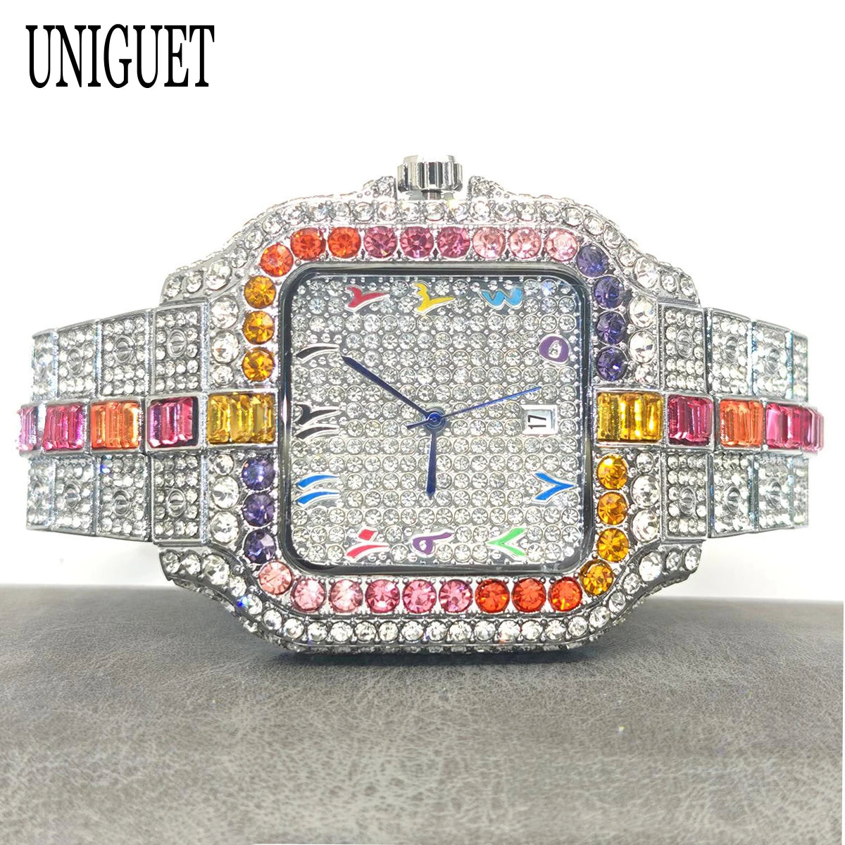 Rainbow Diamond Watches Men Fashion Full Ice