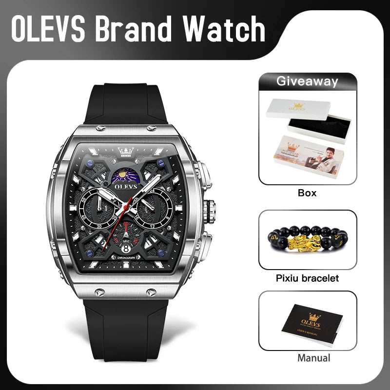 OLEVS Original Hollow Out Waterproof Watch Moon Phase Silicone Strap