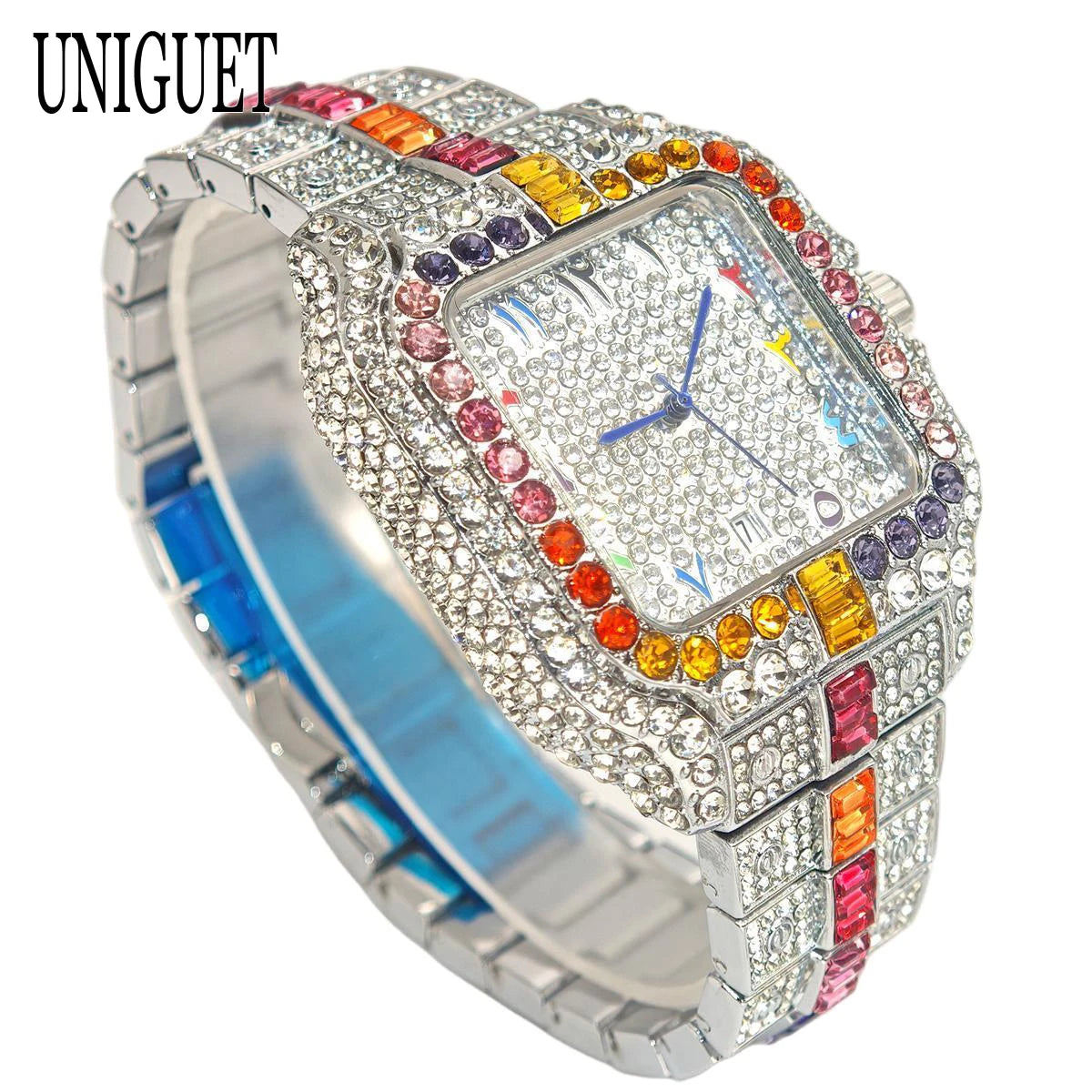 Rainbow Diamond Watches Men Fashion Full Ice