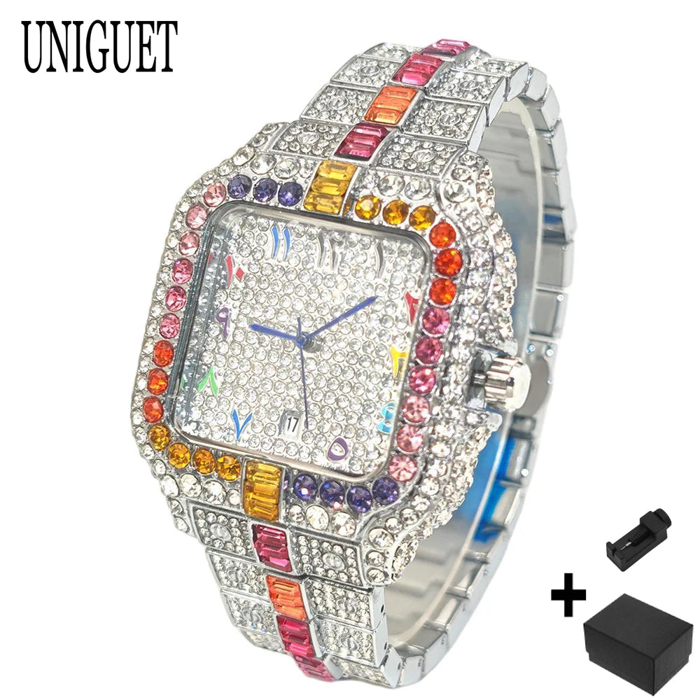 Rainbow Diamond Watches Men Fashion Full Ice