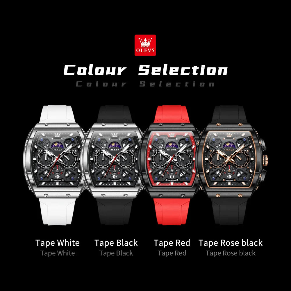 OLEVS Original Hollow Out Waterproof Watch Moon Phase Silicone Strap